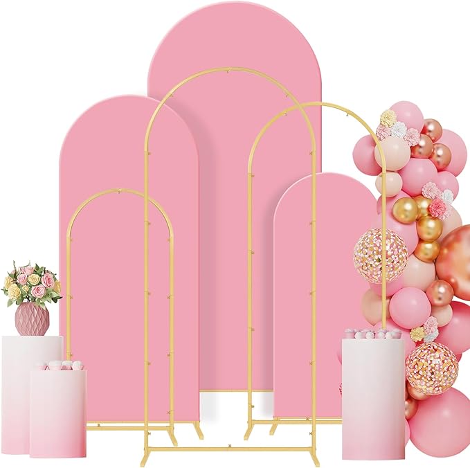 Wedding Arch Backdrop Stand Set of 3, (4, 5, 6) Metal Arch Backdrop Stand with Arch Cover, Wedding Balloon for Birthday, Baby Shower, Anniversary