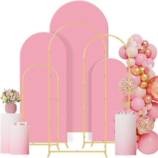 Wedding Arch Backdrop Stand Set of 3, (4, 5, 6) Metal Arch Backdrop Stand with Arch Cover, Wedding Balloon for Birthday, Baby Shower, Anniversary