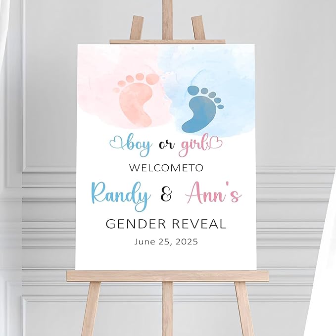 Baby Gender Reveal Signs, Personal Gender Reveal Sign, Yard Gender Reveal Signs, Neutral Color Gender Reveal Decorations, Baby Boy And Girl Sign Decorations Following Footsteps