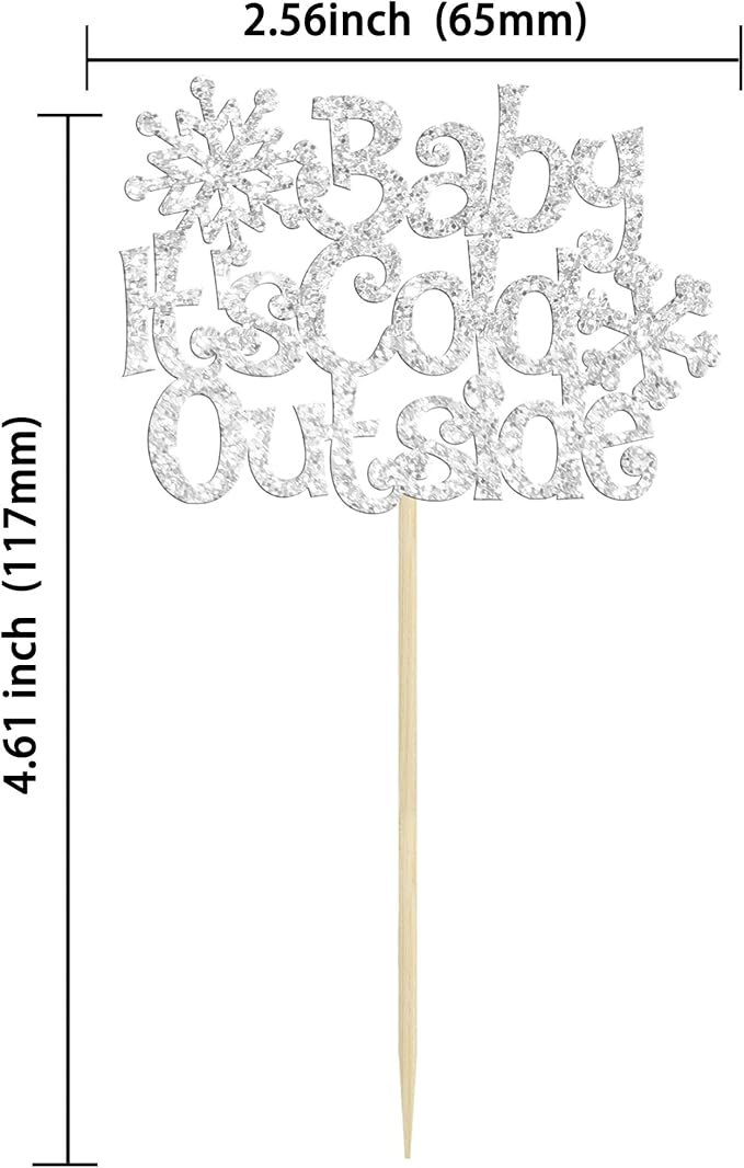 24Pcs Baby It's Cold Outside Snowflake Cupcake Toppers Glitter Winter Frozen Cupcake Picks for Winter Wonderland Baby Shower Birthday Party Cake Decorations Supplies Silver