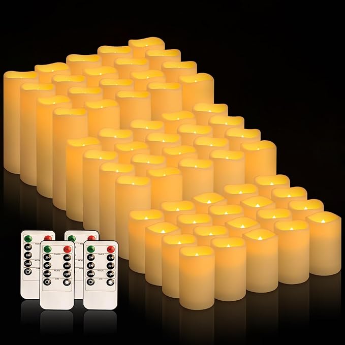 60-Pack LED Flameless Candles with Remote Control - Perfect for Parties, and Special Occasions (Three Sizes)