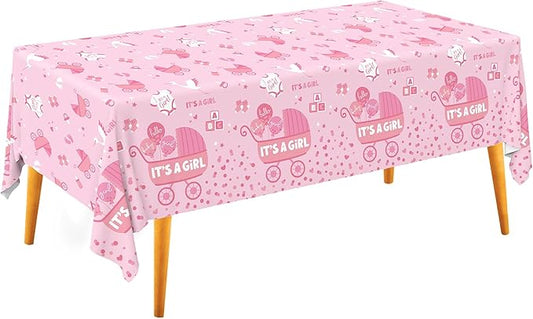 Gatherfun Baby Girl Shower Party Supplies: 2-Pack It’s A Girl Decorations,Disposable Plastic Tablecloth, Ideal Table Cover for Baby Shower Decorations Girl