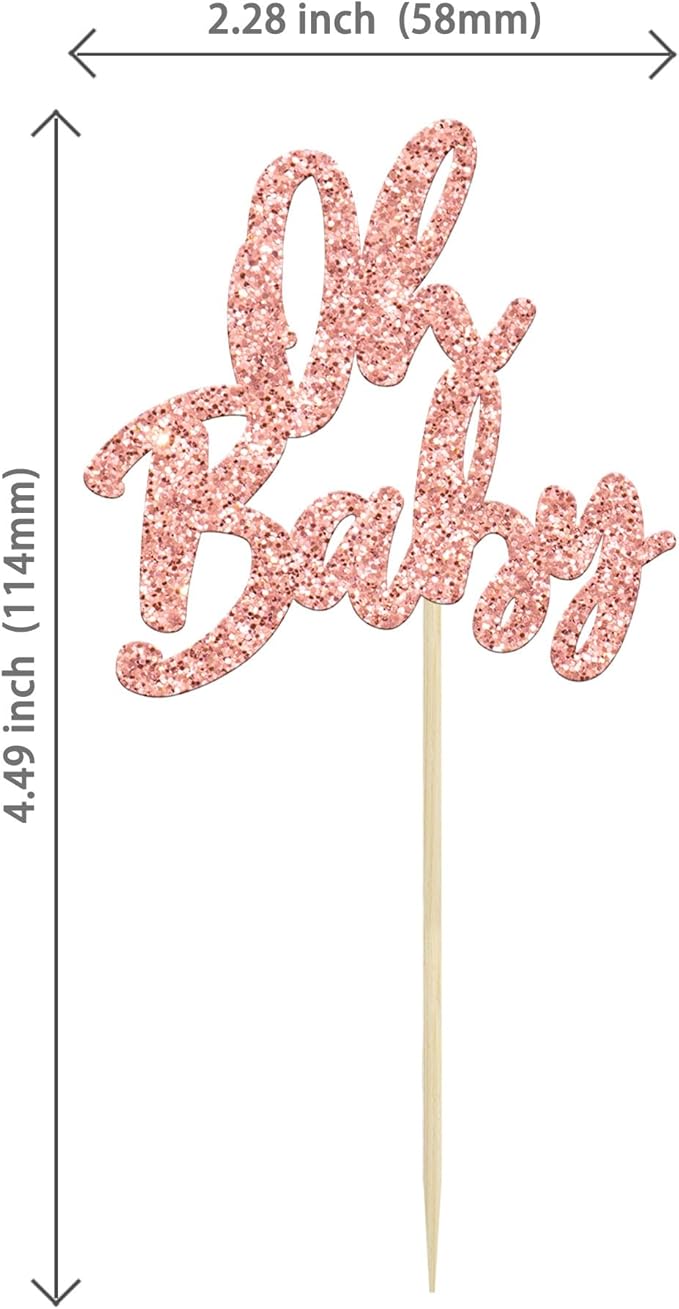 24Pcs Oh Baby Cupcake Toppers Glitter Baby Shower Cupcake Picks for Gender Reveal Baby Shower Kids Boys Girls Birthday Party Cake Decorations Supplies Rose Gold