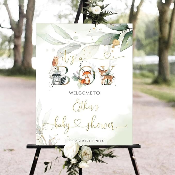 Woodland Baby Shower Welcome Sign, Woodland Animals Baby Shower Sign, Forest Baby Decor, Woodland Theme Baby Shower Sign, Personalized Baby Shower Sign, Welcome Sign for Baby Shower #06