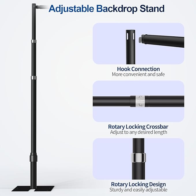 Pipe and Drape Backdrop Stand, 12x10ft Heavy Duty Adjustable Background Frame with Metal Base, Back Drop Holder for Parties Photography Wedding Photoshoot Decoration - Black