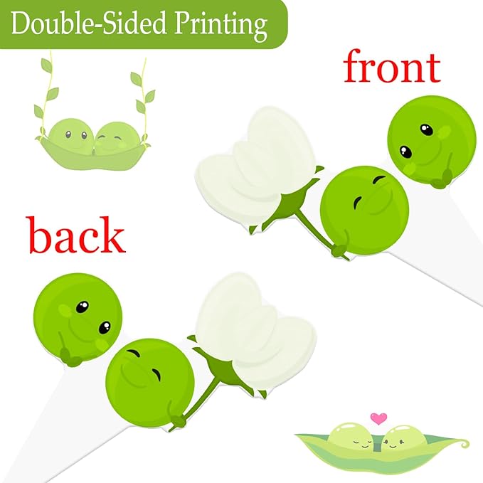 Two Peas in a Pod Twins Cupcake Toppers Twins Baby Shower Decorations 48Pcs Pea Party Cake Topper Decorations Sweet Pea Cupcake Picks for Two Peas in a Pod Twins Gender Reveal Birthday Party Supplies