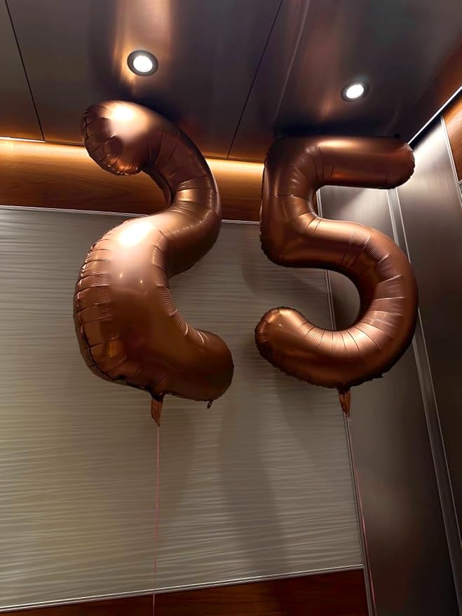 Balloon Number 40 Inch Foil 5 Ballon for 5th Birthday, 5 Year Anniversary Decoration, Mylar Big Balloon for 2025 Graduation Party, 15 25 35 50 Coffee Brown Balloons for Wedding Party Decor