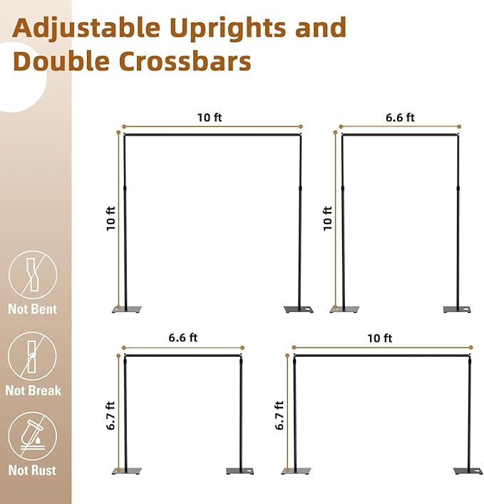 Pipe and Drape Stand Heavy Duty, 10FT x 10FT Backdrop Stand Heavy Duty, Adjustable Pipe and Drape Stand with Carrying Bag, Square Backdrop Stand for Party, Wedding Party Booth, Telescopic uprights