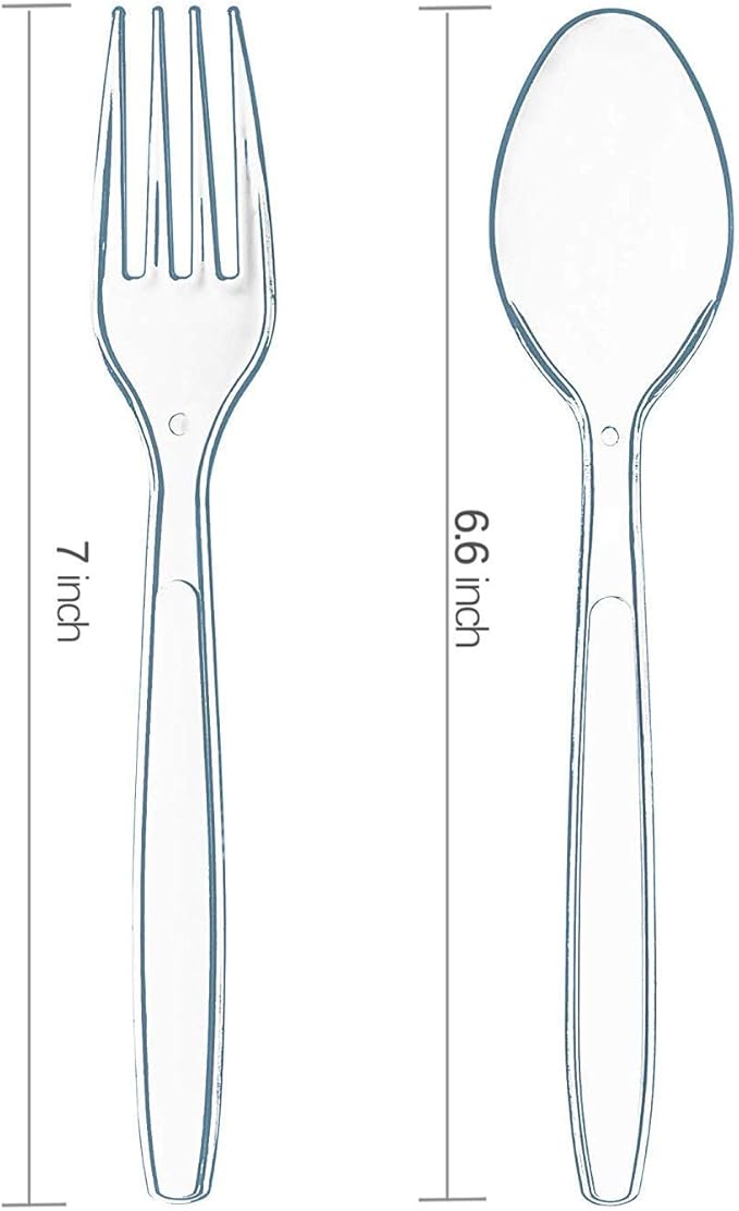 Supernal 400pcs Clear Plastic Silverware Heavy Duty Plastic Forks and Spoons Crystal Disposable Cutery Disposable Utensils Include 200 Forks and Spoons Perfect for Halloween Thanksgiving Christmas