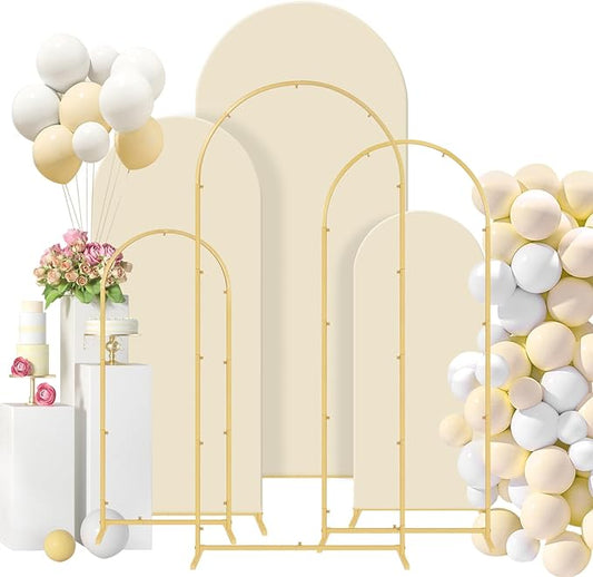 Wedding Arch Backdrop Stand Set of 3, (4, 5, 6) Metal Arch Backdrop Stand with Wedding Arch Cover, Wedding Balloon Arch Backdrop Stand for Birthday, Baby Shower, Anniversary