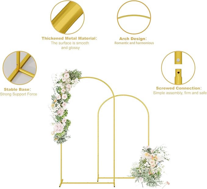 UDEAR Metal Arch Backdrop Stand Set of 2(7.2FT,6.0FT),Arch Kit for Weddings,Parties,Events,Climbing Plants,Baby Shower Photo Backdrops,Gold