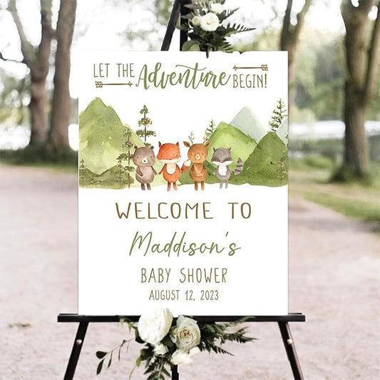 Woodland Baby Shower Welcome Sign, Woodland Animals Baby Shower Sign, Forest Baby Decor, Woodland Theme Baby Shower Sign, Personalized Baby Shower Sign, Welcome Sign for Baby Shower #13
