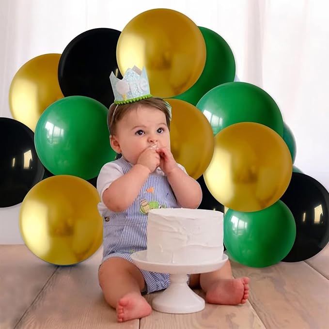 Balloons Green Black and Gold, 70pcs 12 Inch Dark Green Metallic Chrome Gold Black Latex Helium Balloons for Jungle Safari Theme Birthday Video Game Party Supplies Graduation Wedding Party Decorations