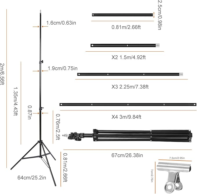 iMounTEK Backdrop Stand Photo Video Studio, 10Ft Wide Adjustable Backdrop Stand, Background Support System Kit with Clamps Carry Bag for Photography/Wedding/Party Decoration