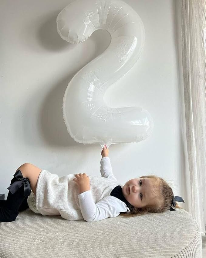0 Balloon - White Birthday Number Balloons, 40 Inch Large Foil Balloons for Men Women Boys Girls White Themed Birthday Decorations