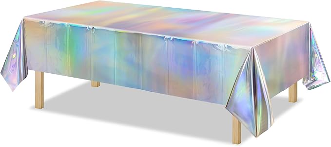 BRAVESHINE Disposable Iridescent Tablecloth - Holographic Table Cloths Rectangle Table Covers for Mermaid/Undersea/Frozen/Ocean Theme Party Decorations - 2 Pack, 54 x 108In