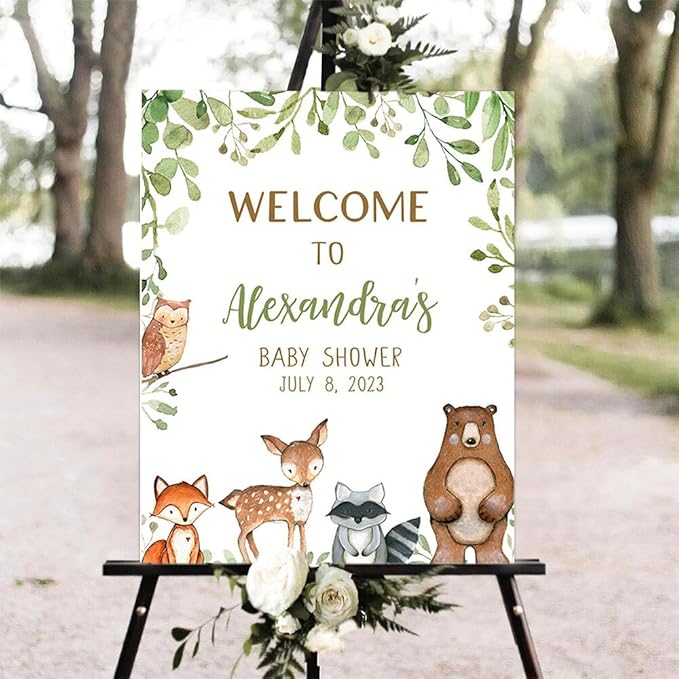 Woodland Baby Shower Welcome Sign, Woodland Animals Baby Shower Sign, Forest Baby Decor, Woodland Theme Baby Shower Sign, Personalized Baby Shower Sign, Welcome Sign for Baby Shower #14