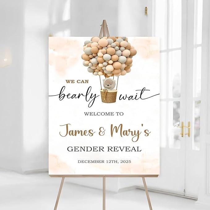 Baby Welcome Sign, Boy Or Girl Gender Reveal Sign, Gender Reveal Sign On Plastic Board, Gender Reveal Sign, Cute White Bear Theme, Gender Reveal Ceremony Balloon Decoration