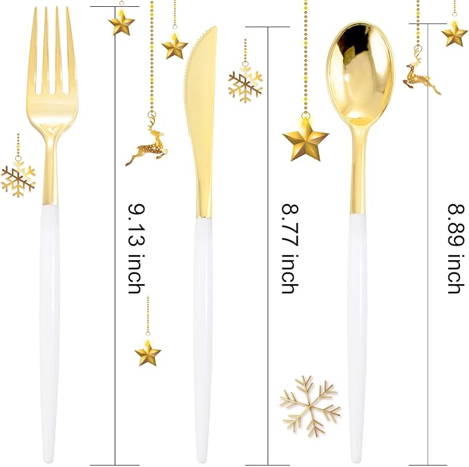 I00000 60 Pcs Gold Plastic Silverware - Heavy Duty Plastic Cutlery -Party Disposable Silverware Set，Disposable Cutlery Set Includes 20 Forks, 20 Knives, 20 Spoons Perfect for Wedding