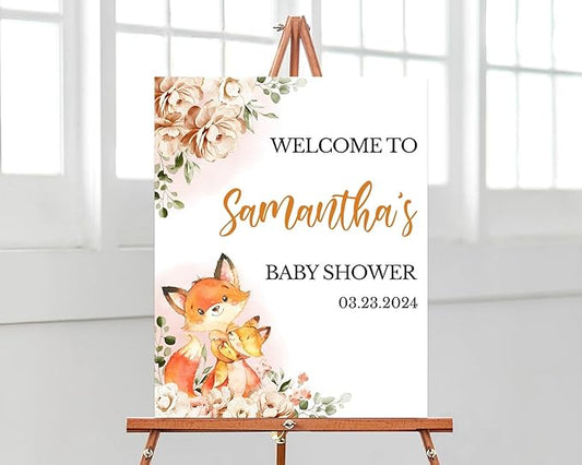 Fall Floral Fox Baby Shower Welcome Sign, Girl Fox Woodland Baby Shower Sign, Girl Fall Fox Baby Shower Decor, Welcome Sign for Baby Shower, Personalized Baby Shower Sign, Welcome Baby Shower Sign, Baby Sign for Baby Shower