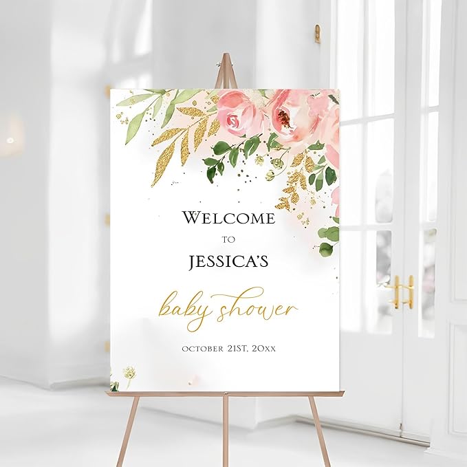 Personalized Baby Shower Welcome Sign, Floral Baby Shower Yard Sign Decoration, Boy Or Girl Plastic Sign Outdoor Decorations, 12x18, 18x24, 18x27, 24x36 Inches