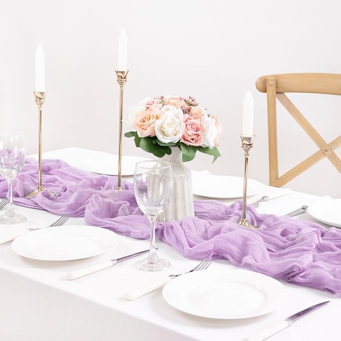 MLMC 3 Pack Lilac Purple Table Runner 10ft Lavender Cheesecloth Table Runner Rustic Gauze Cheese Cloth Centerpiece Decor 35x120 Inches for Bridal Shower Baby Shower Birthday Wedding Decor
