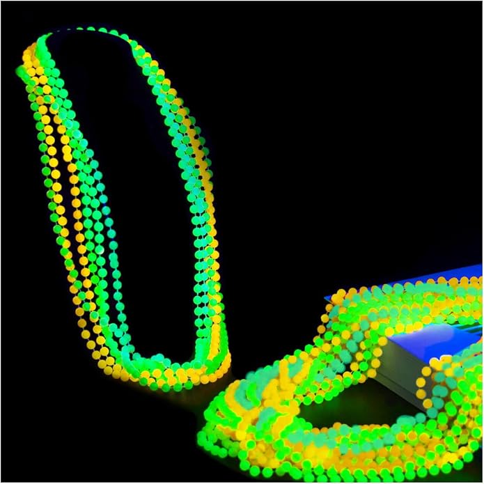 Glow in the Dark Beads Necklaces Glow Party Supplies, 33" Yellow Green Orange UV Black Light Necklaces for Glow Party Favors Night Accessories, Halloween Birthday Party Decorations