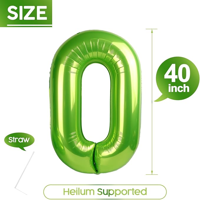 0 Balloon - Light Green Birthday Number Balloons, 40 Inch Large Foil Balloons for Men Women Boys Girls Light Green Themed Birthday Decorations