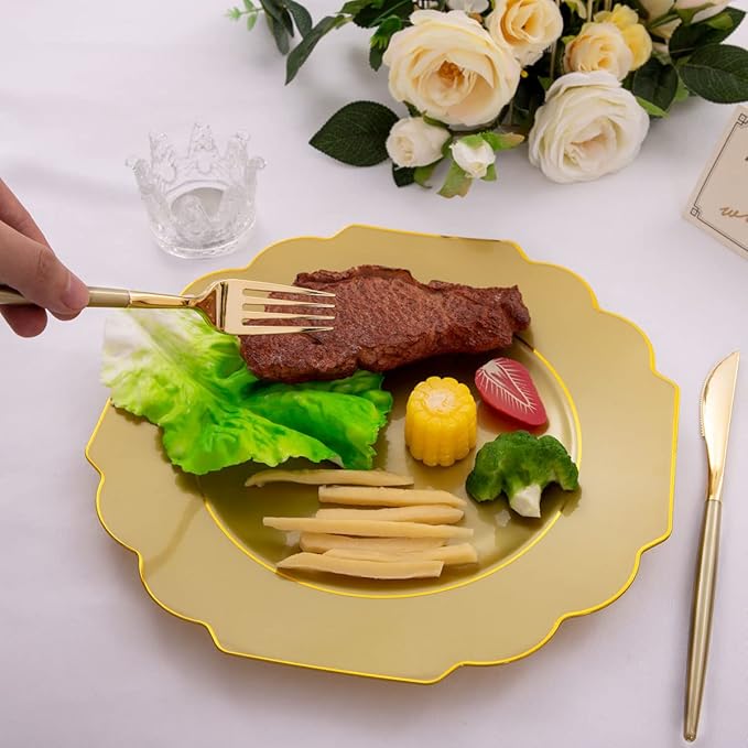 Supernal 102pcs Gold Plastic Silverware, Disposable Cutlery with Dark Gold Handle, Plastic Forks and Spoons Knives,34 Forks,34Knvies,34 Spoons,Perfect for Birthday,Party,Wedding