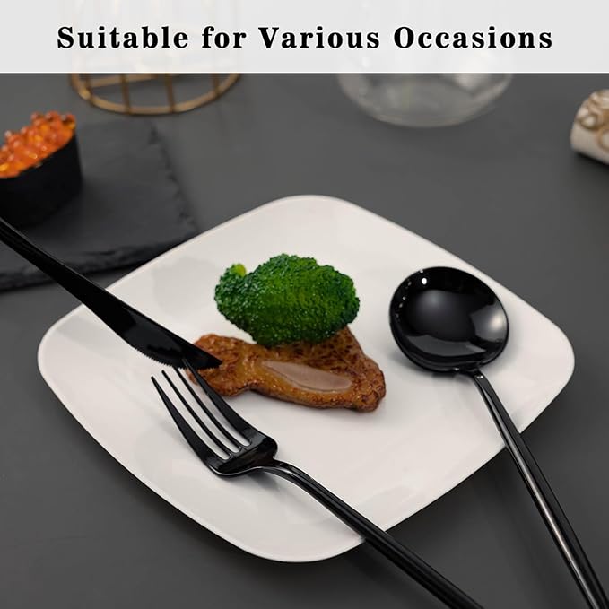 180PCS Black Plastic Silverware,Heavy Duty Disposable Utensils Include 60 Forks,60 Spoons and 60 Knives,Black Cutlery Plastic Silverware Sets for Party, Birthday,Wedding