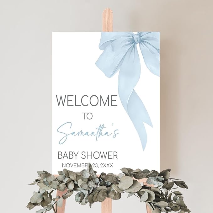Blue Bow Baby Shower Welcome Sign, Baby Shower Welcome Sign with Bow, Baby Shower Signs, Custom Baby Shower Sign, Baby Shower Welcome Sign, Welcome Sign for Baby Shower, Welcome Baby Shower Sign