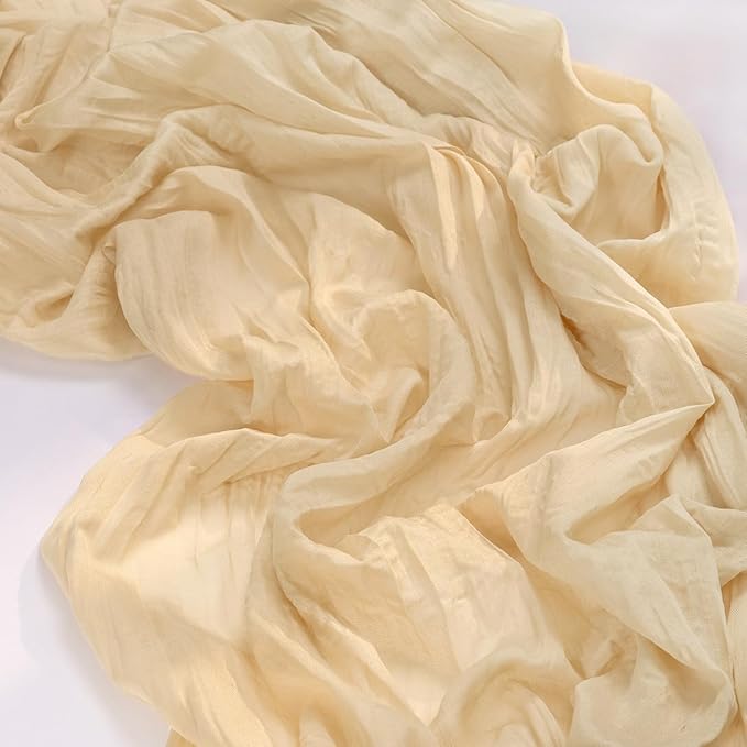MLMC 3 Pack Champagne Cheesecloth Table Runner 10ft Sand Rustic Gauze Cheese Cloth Table Runner 35x120 Inches for Farmhouse Cozy Holiday Outdoor Events Home Decor