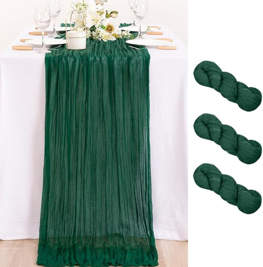MLMC 3 Pack Emerald Green Cheesecloth Table Runner Boho Dark Green Cheese Cloth Table Runner 10ft Sheer Gauze Cheesecloth Decorations for Wedding Home Party Christmas Decor