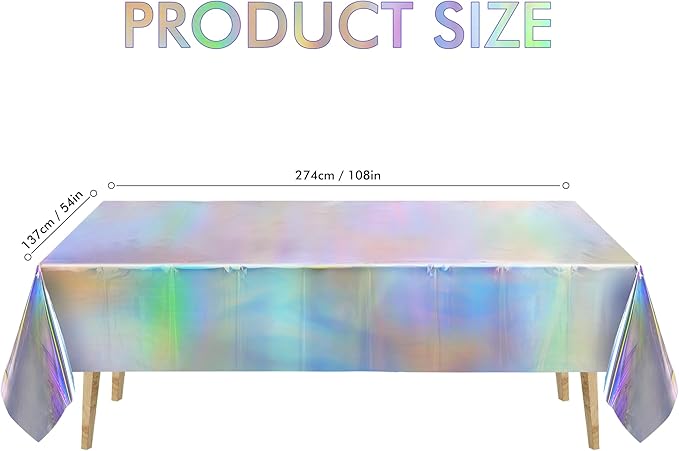 BRAVESHINE Disposable Iridescent Tablecloth - Holographic Table Cloths Rectangle Table Covers for Mermaid/Undersea/Frozen/Ocean Theme Party Decorations - 2 Pack, 54 x 108In