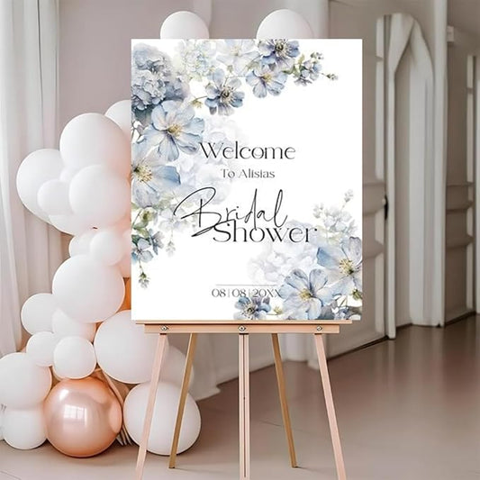 Dusty Blue Bridal Shower Welcome Sign, Flowers Bridal Shower Poster, Welcome To Bridal Shower Sign, Custom Bridal Shower Sign, Bridal Shower Decorations