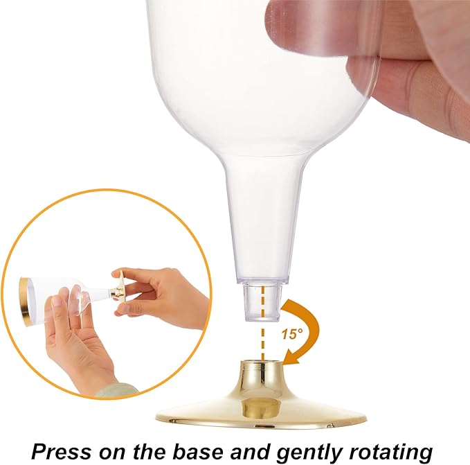N9R 30PCS Plastic Wine Glasses with Gold Rim, 6 Oz Plastic Wine glasses with Stem, Disposable Wine Cups Reusable Suitable for Party Wedding Birthday