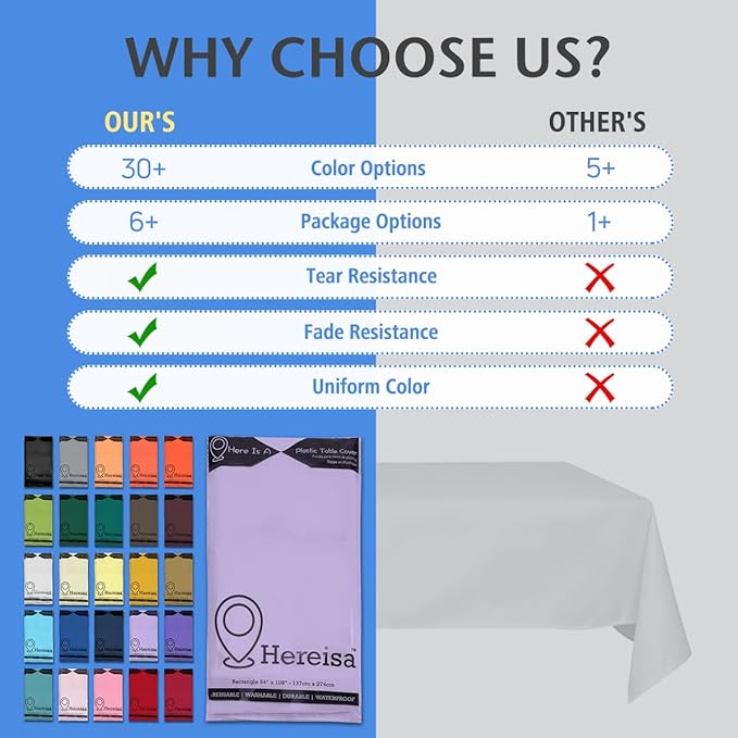 8-Count Lavender Disposable Plastic Tablecloths Rectangle 54x108 Inch - Extra Long Waterproof Banquet Table Covers for Parties & Catering