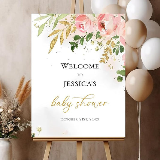 Personalized Baby Shower Welcome Sign, Floral Baby Shower Yard Sign Decoration, Boy Or Girl Plastic Sign Outdoor Decorations, 12x18, 18x24, 18x27, 24x36 Inches