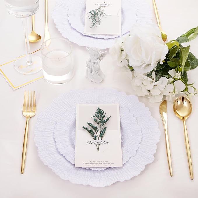 SUT 150PCS Gold Plastic Silverware, Plastic Utensils,Gold Silverware Disposable,Disposable Utensils Heavy Duty,Plastic Cutlery Set,Includes:50 Knives, Forks and Spoons for Party, Birthday,Wedding