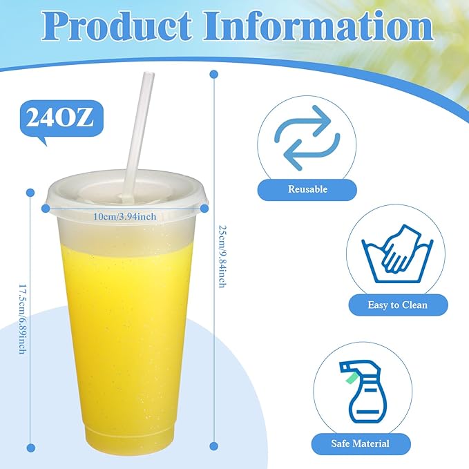 Honeydak 60 Pack Tumbler with Straw and Lid Bulk Cups for Gifts Glitter Plastic Coffee Cups 24-27 oz Reusable Water Bottle Iced Coffee Travel Mug Party Favors for Birthdays Travel (Transparent)