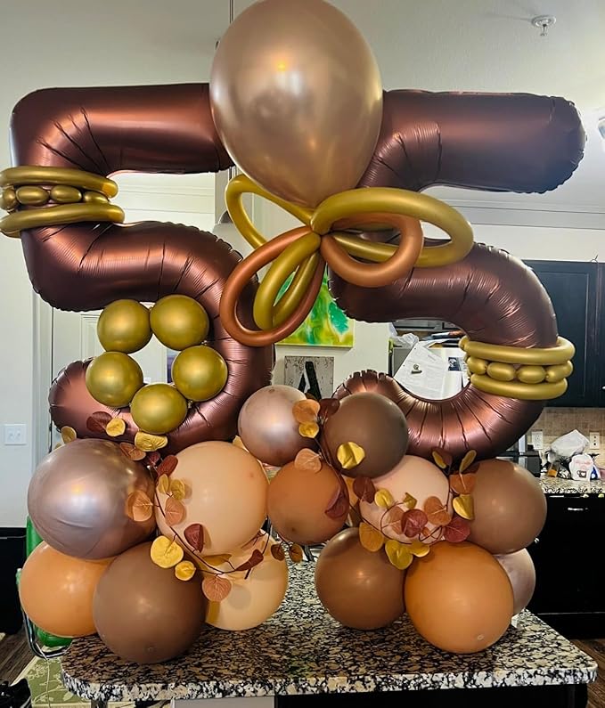 Balloon Number 40 Inch Foil 5 Ballon for 5th Birthday, 5 Year Anniversary Decoration, Mylar Big Balloon for 2025 Graduation Party, 15 25 35 50 Coffee Brown Balloons for Wedding Party Decor