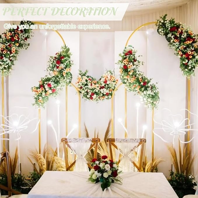 Metal Arch Stand and Cover Set,1 Sage Green Spandex Fitted Backdrop with 1 Gold Wedding Arched Stand Frame for Parties Birthday Baby Shower Bridal Banquet Decoration (7.2FT)
