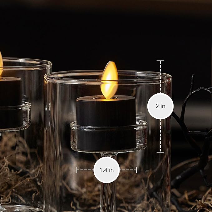 Luminara Set of 2 Moving Flame Flameless Tealight (1.4" x 2") Battery Operated Plastic LED Tea Light - Smooth Matte Finish- Black