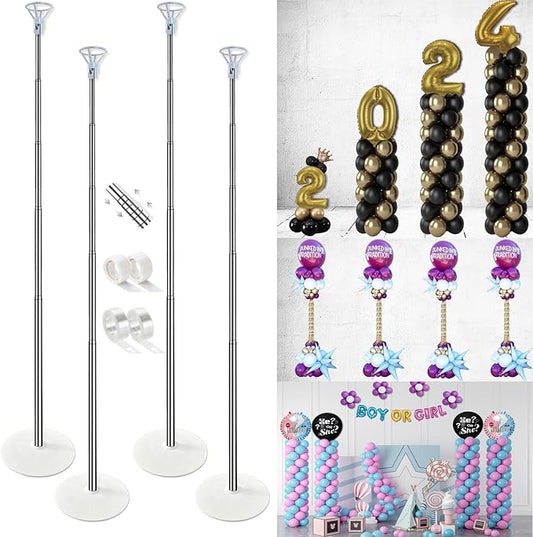 Balloon Column Stand Kit Set of 4, 7ft Height Adjustable Balloon Arch Kit with 2 Ballon Garland Strip, Metal Telescopic Pillar Balloon Stand, Birthday Party, Graduation, Halloween Decorations