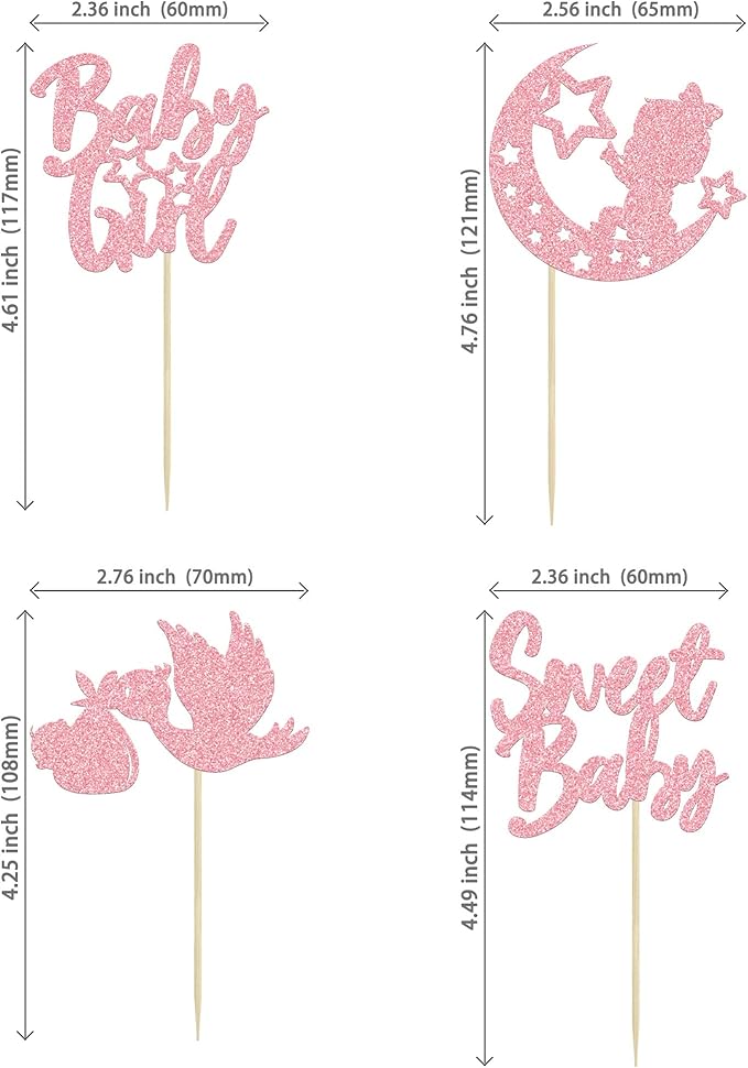 24Pcs Baby Girl Cupcake Toppers Pink Glitter Moon Star Sweet Baby Girl Cupcake Picks Decorations for Gender Reveal Baby Shower Kids Girls Birthday Party Supplies
