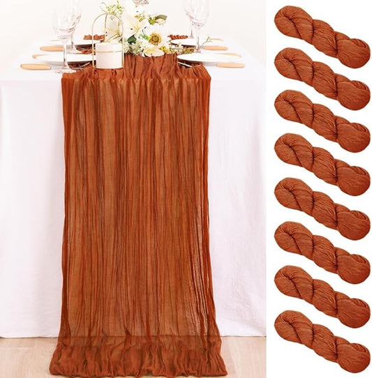 MLMC 8 Pack Terracotta Cheesecloth Table Runner 10ft Rustic Burnt Orange Cheese Cloth Table Runner 35 x 120 inches for Wedding Bridal Shower Birthday Pinic Party Thanksgiving Decor