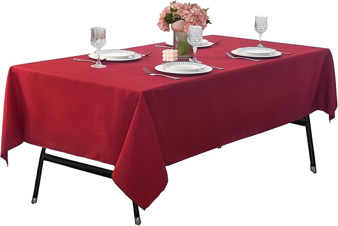 10-Pack 60x102 inch Burgundy Table Cloths, Solid Stain and Wrinkle Resistant Oblong Tablecloth, Premium Plain Weave Polyester Fabric Rectangle Table Linen Covers for Hotel, Wedding