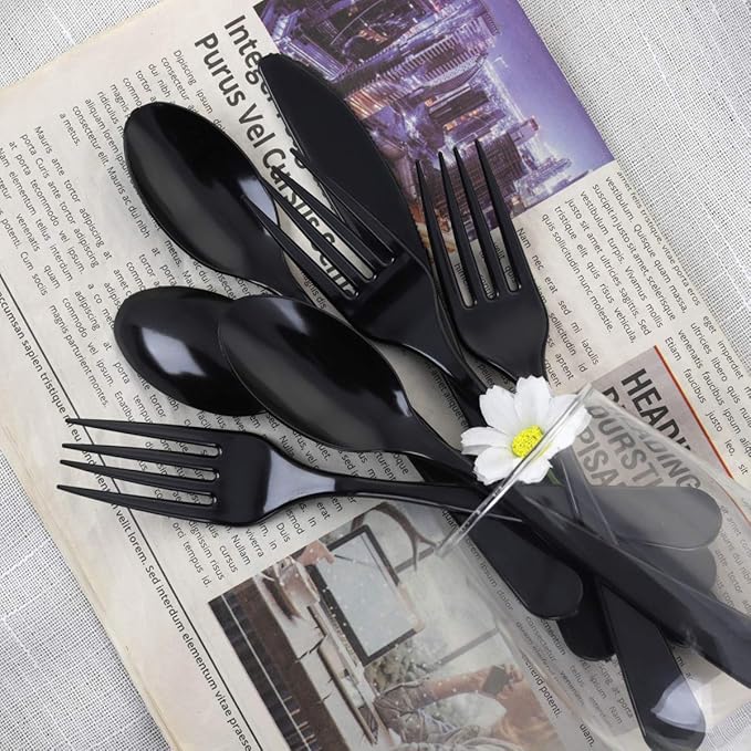 Supernal 360pcs Black Plastic Silverware, Black Disposable Cutlery Heavy Duty, Plastic Forks and Spoons,Disposable Utensils Include 120 Forks 120 Spoons 120 Knives For Party Wedding Birthday