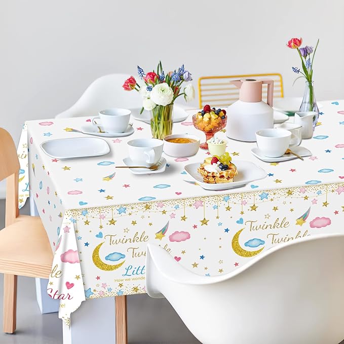 Oigco 3 Packs Twinkle Twinkle Little Star Gender Reveal Party Decorations Tablecloths，Pink Blue Little Star Gender Reveal Tablecloth for Baby Shower Supplies Girls or Boys Theme Party 54" x 108"