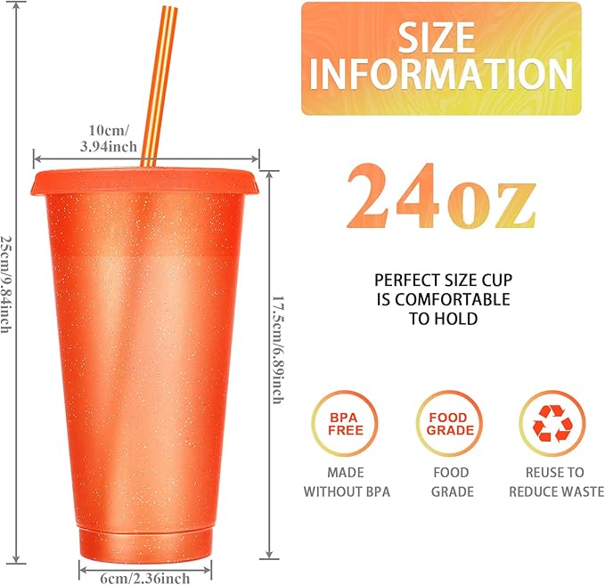 Honeydak 15 Pack Tumbler with Straw and Lid Bulk Cups for Gifts Glitter Plastic Coffee Cups 24-27 oz Reusable Water Bottle Iced Coffee Travel Mug Party Favors for Birthdays Travel (Cute Colors)